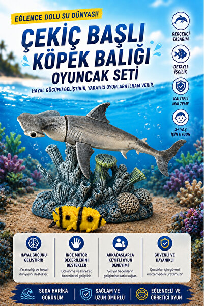 Toyaş Çekiç Balığı Oyuncak Seti Gerçekçi Deniz Canlısı Figürü Dekorlu