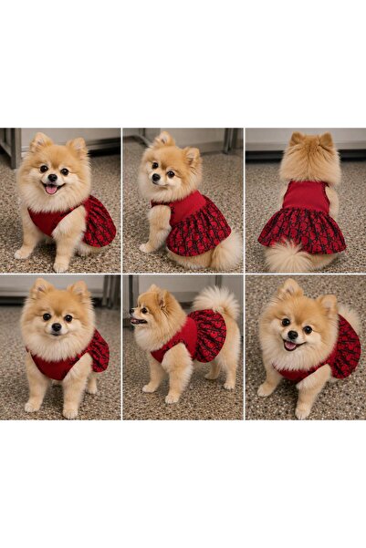 Berliva Home Premium Patterned Red Ruffled Ribbed Cat and Dog Outfit