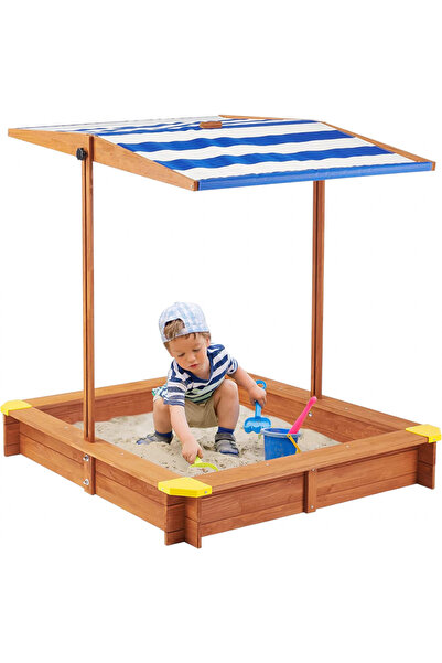 GINGER HOME Children's sandbox Wood 118x118x118 cm, adjustable and waterproof...