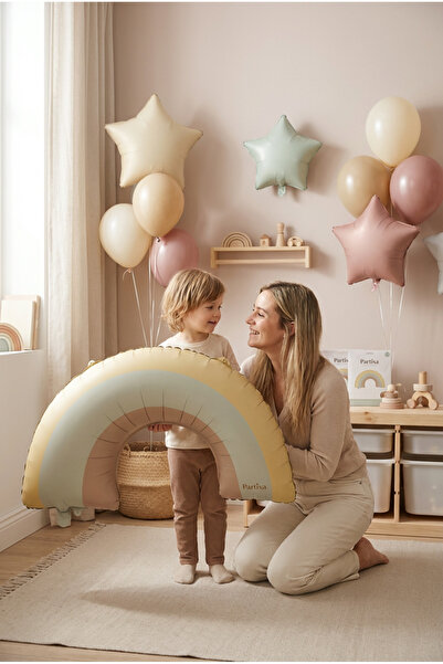 Partixa Sarı Gökkuşağı Retro Folyo Balon Doğum Günü Baby Shower Rainbow Temal...