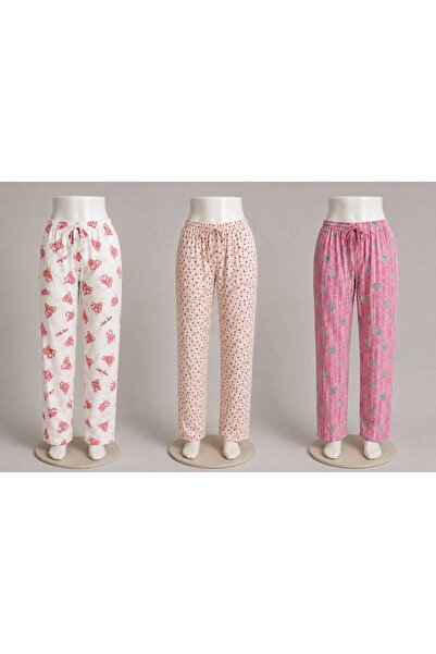 Aderente Kadın 3'Lü Süprem Kumaş Lastikli Tek Alt Pijama