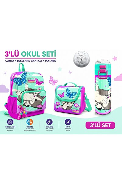 Coral High Kids Cat Patterned Two-Compartment School Backpack 23607+Cat Patte...