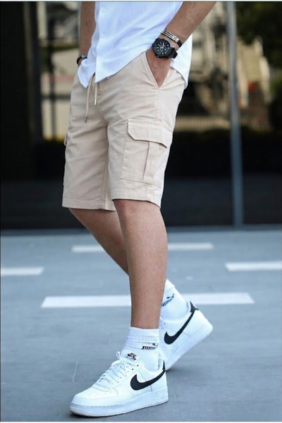 SERAZAT Pachet de buzunar cargo pantaloni scurți din bumbac material elastic ...