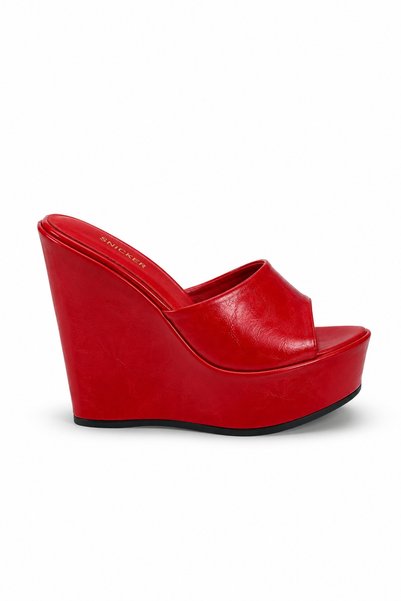 SNİCKER Red Wedge Heel Full-Face Slippers Fancy