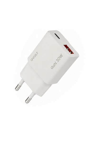 QVOLT Incarcator priza ultra rapid Gan GaN 30W, 2 porturi, USB-A 3.0, USB-C, ...