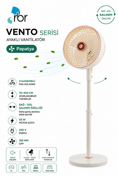 RBR Vento Ayaklı Vantilatör 55W 3 Kademeli Sessiz Fan | RBRVENTO