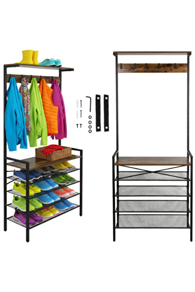 varioshop ® Hall Coat Rack with Shoe Shelves and Clothing Stand, 5 Hooks, 4 M...