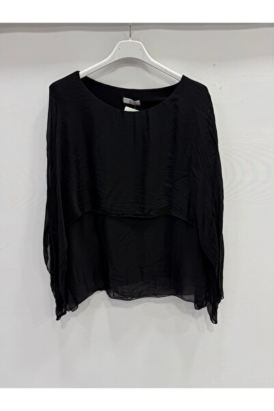 della moor Black Italian Poncho Sleeve Lined Short Silk Blouse 38 - 42 Size