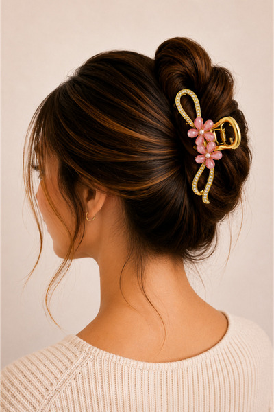 MakeWell Butterfly Lotus Detailed Gold Hairpin with Stone for Women