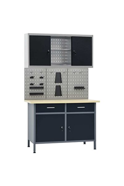 vidaxl Workbench with three wall panels and a cabinet