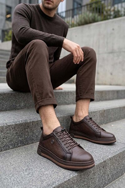 Ayakkabı Fuarı Elit 26Yslgld631-3C Men's Genuine Leather Casual Shoes Brown