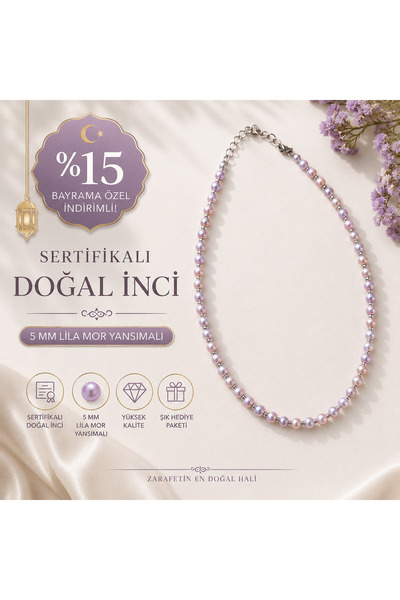 PORSE Certified 5 mm Lilac Purple Reflective Natural Pearl Necklace – Handmad...