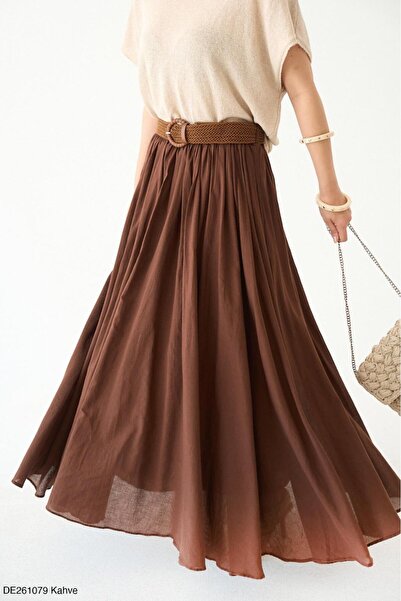 CADDELAMODA Women's Premium Linen Skirt with Straw Belt