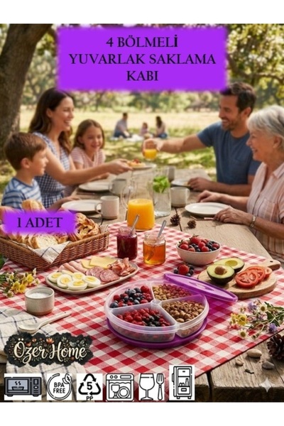 troykar 1 Adet 4 Bölmeli Yuvarlak Yemek Kabı Lunch Box Diyet Beslenme Kutusu ...