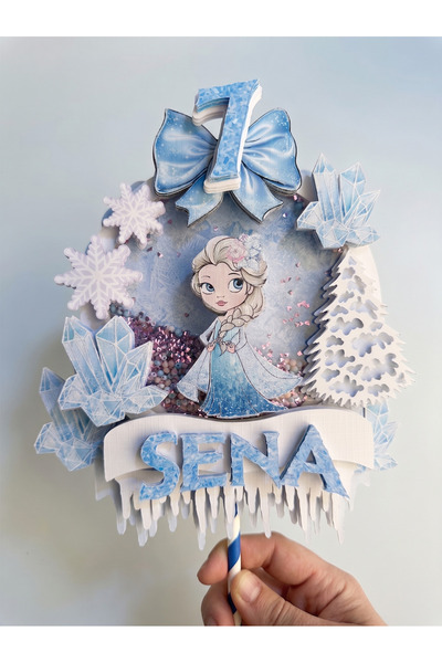 Partylic Frozen Elsa Temalı Kişiye Özel Premium 3D Cake Topper Pasta Süsü
