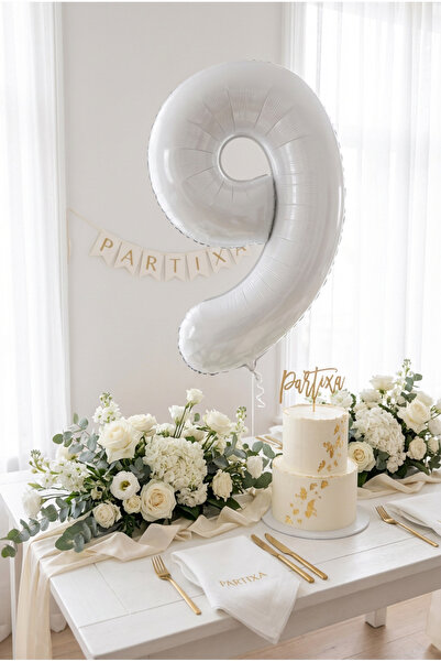 Partixa Beyaz 32 İnç Rakam 9 Folyo Balon 9 Yaş Doğum Günü Konsepti Sayı Balon...