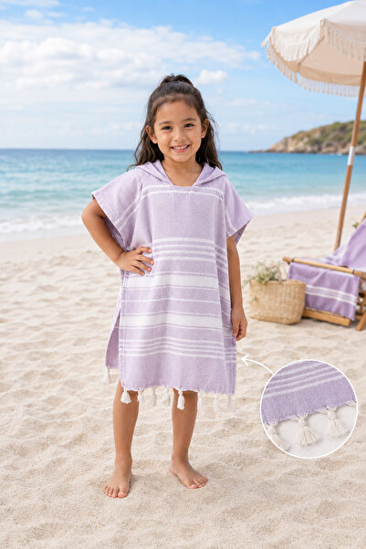 HOMENUP رداء حمام قطني للأطفال بونشو بشتيمال 100% قطن منشفة شاطئ أرجوانية