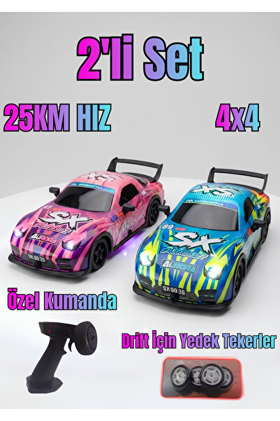 Remote Control Car 2-Piece Set 4x4 Drift Vehicle with Rechargeable Light 25km/h 1:22