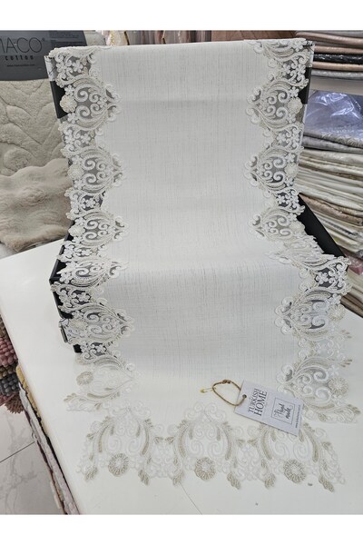 KÜBRAHOME'S 5-piece linen lace living room set ecru