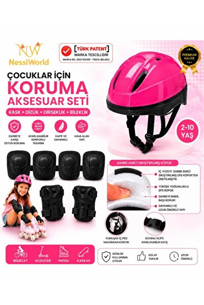 Genel Markalar Çocuk Kaskı Ve Dizlik, Dirseklik Eldiven Set Pembe/siyah