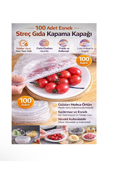 100 Adet Pratik Tazeliği Koruyan Tabak Bonesi / Çok amaçlı Kapak