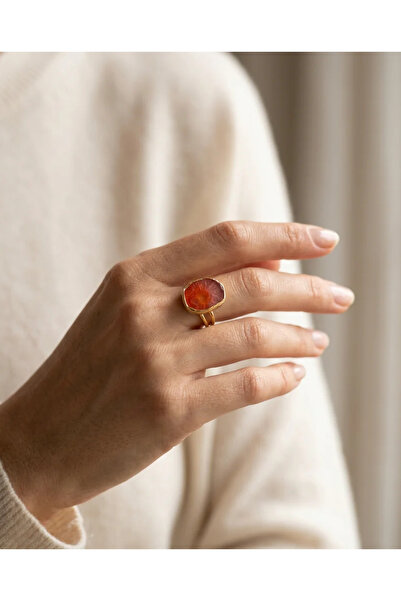 Dorvina Natural Stone Women's Ring Authentic Jewelry 316L Gold Red Coral Ston...