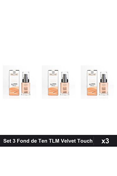 TLM Set of 3 Velvet Touch Foundations SPF 10, 34ml, No. 105, Full Coverage