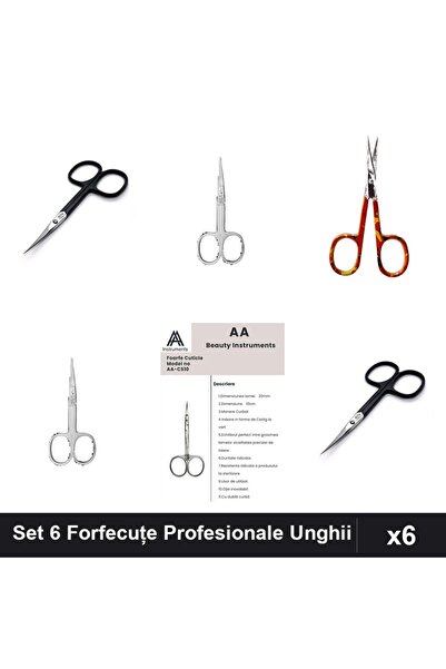 One Group Set 6 Forfecuțe Profesionale Unghii și Cuticule, Negru Argintiu Roș...
