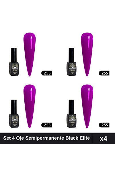 global fashion Set 4 Oje Semipermanente Black Elite 8ml, Manichiura UV/LED Pr...