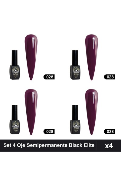 global fashion Set 4 Oje Semipermanente Black Elite 8ml, Manichiura UV/LED Pr...