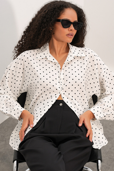 Bigdart Women's Oversize Polka Dot Shirt 20392 - White
