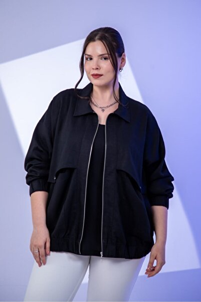 Roxxlen Women's Plus Size Zipper Pocket Detailed Jacket