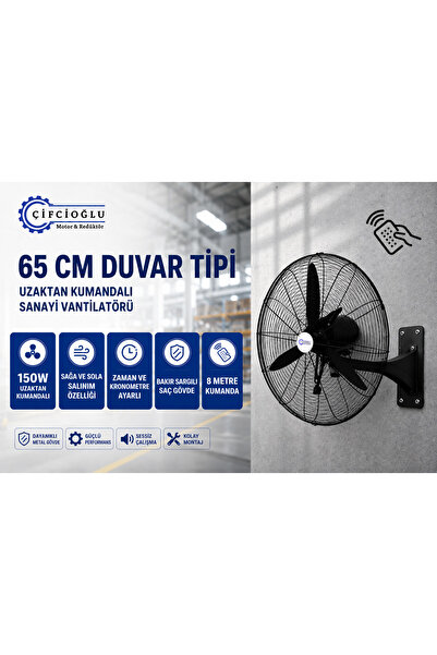 ÇİFÇİOĞLU MOTOR REDÜKTÖR Çifçioğlu Siyah Duvar Vantilatörü 26 İnç 65 Cm Uzakt...