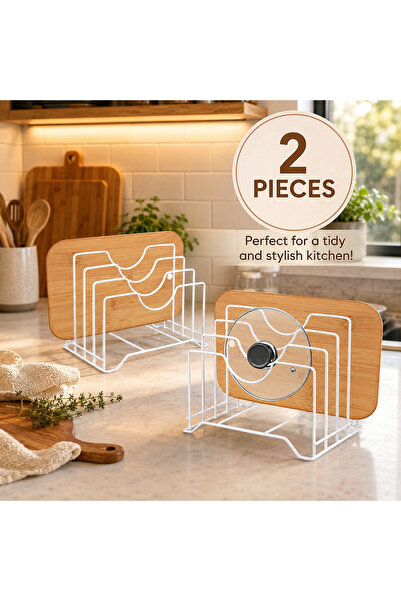 Alcoach Cutting Board Holder, Metal Kitchen Storage Rack with 4 Slots, Pan Dr...