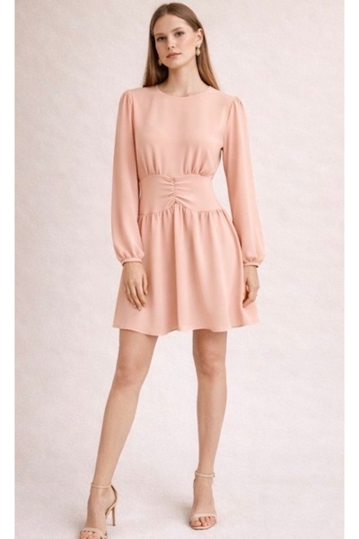 Fashionbox Women's Waist Gathered Cool Summer Mini Dress with Zipper Back 261003
