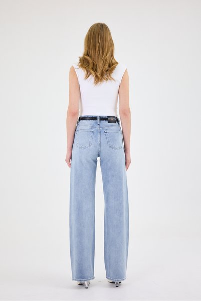 cracpot Women's Blue Wide Leg Jean Pants – High Waist Comfort Fit Loose Leg Stretch Denim
