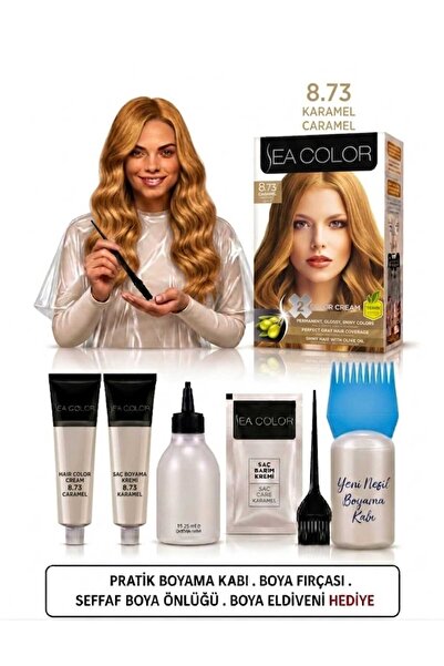 Sea Color Set Saç Boyası 8.73 Karamel 2 Li+Pratik Boya Kabı