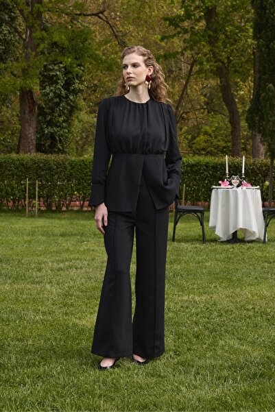 Birgül Bektaş Black Lanthe Chiffon Detailed Pant Suit