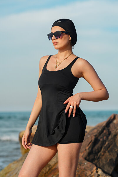 aselon Costum de baie pentru femei, cu bretele, model cu fustă și colanți int...