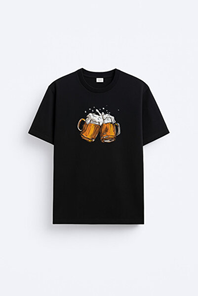 cesita Bira Beer Printed Cotton Fabric Black T-Shirt T-Shirt