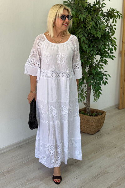 By Esra Celkan White Mesh Lace Long Imported Dress
