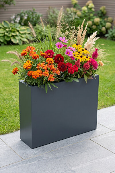 Desen Dekorasyon Zenith 80x20x60 cm Metal Dikdörtgen Antrasit Saksılık - İç v...