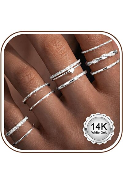 Other CASSIECA 9 Pieces Silver Gold Women's Rings Stackable Rings for Women O...