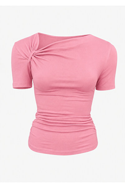 EVOA Women's Asymmetrical Collar Blouse with Drape & Ruffle Detail