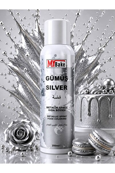 MY BAKE Metalik Sprey Gıda Boyası 250 ML – Gümüş / Silver