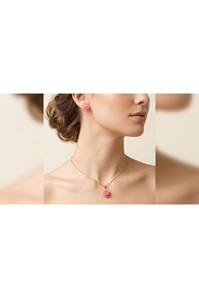 robel Elegant Rose Jewelry Set – Floral Pendant Necklace & Stud Earrings for ...