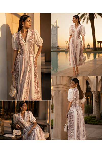 Maison MeDa Bohemian Patterned Midi Shirt Dress ✨