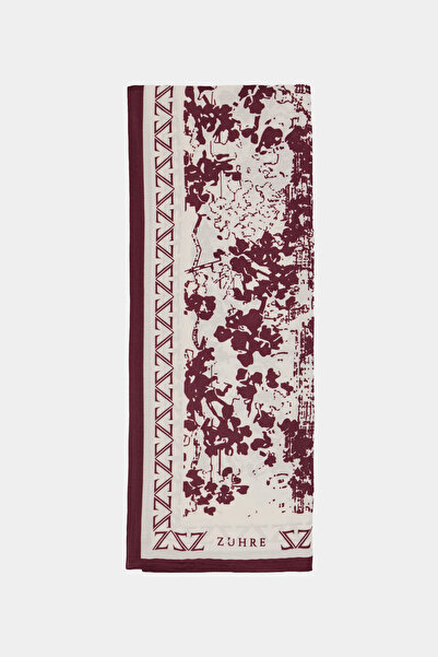 Zühre Ebruli Patterned Geometric Border Plum Shawl 0063