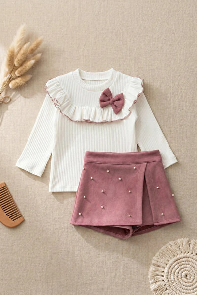 lumia Pearl Scuba Shorts Skirted Long Sleeve Bodysuit Girls' Two-Piece Set