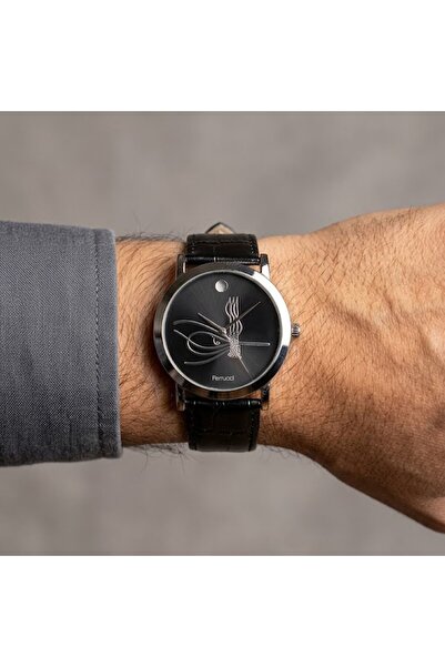 PİGADO Black Leather Strap Ottoman Tughra Ferrucci Men's Wristwatch